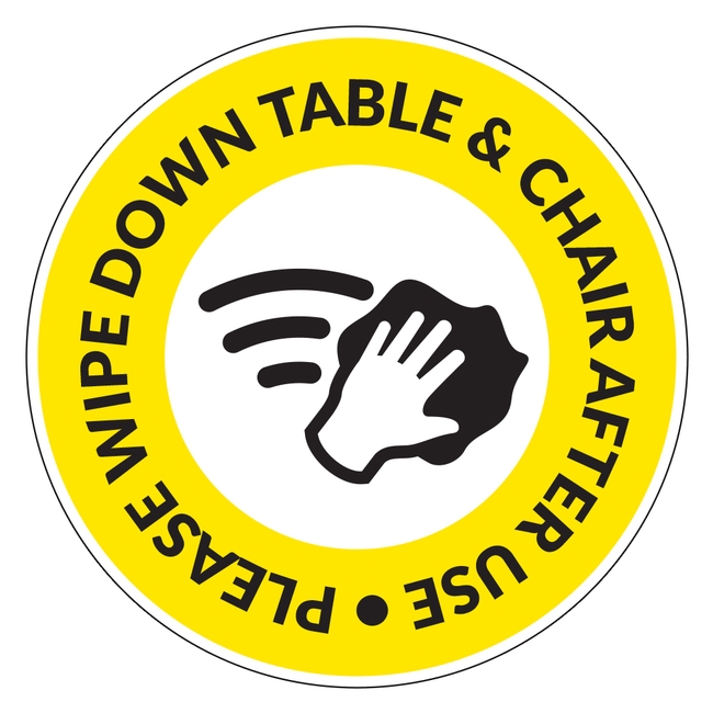 COVID-19 Please Wipe Down Table And Chair After Use Table Sticker
